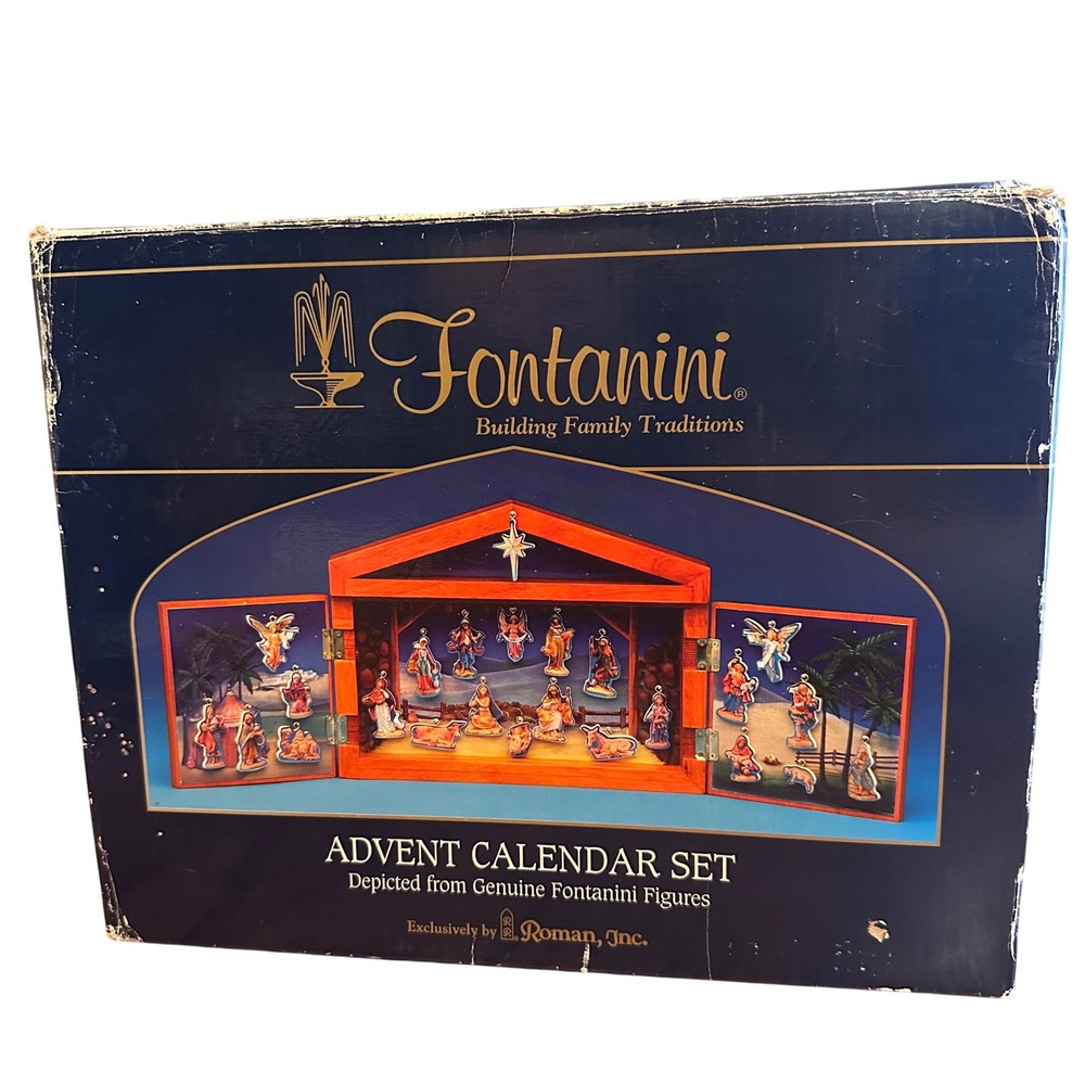 Fontanini Advent Calendar Set Roman Inc Wood Nativity Open Box Missing #9 VTG